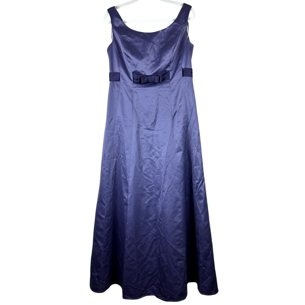 Davids Bridal Purple Bridesmaid Empire Waist Dress Satin Bow Formal Gown Size 12 - Picture 2 of 12